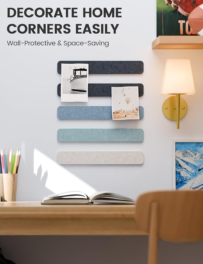 Fluxynara 13" x 2" Felt Wall Panels, Ocean Gradient | 5-Pack Cork Board Alternative with 35 Push Pins, Adhesive Mounting for Bedroom Door or Home Office - Image 4
