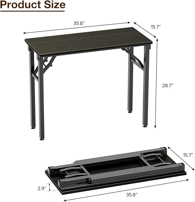 TEMI Small Computer Desk Folding Table - 35.8" Foldable Office Desk, No Assembly, Perfect for Small Spaces in Bedroom, or Apartment, Portable Mini Desk or Study Table Compact Design, Dark Oak - Image 3