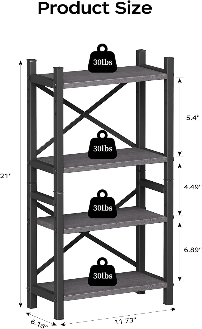 2-Pack Desktop Bookshelf, 4-Tier Stackable Narrow Bookcase, Adjustable Industrial Desk Organizer & Hutch - Rustic Brown Wood Desktop Book Organizer for Living Room, Bedroom & Home Office - Image 3