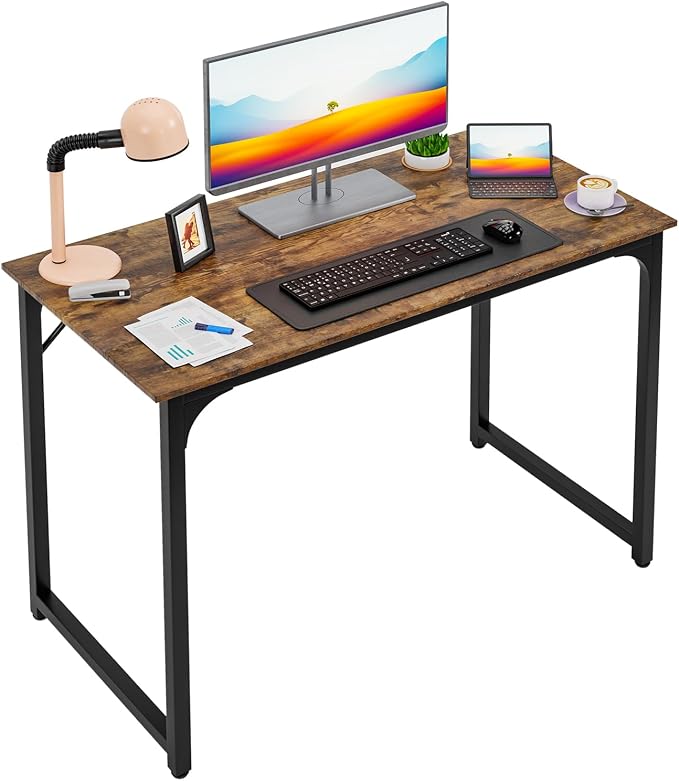 PayLessHere | 39 Inch Computer Desk | Brown | Sturdy Office Desk | Metal Frame, Adjustable Feet | Water-Resistant, Scratchproof Surface | Writing Table for Home Office or Study | Pack of 1 by PayLessHere