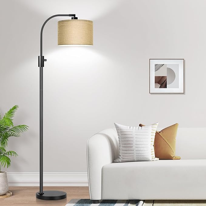 Nintiue Upgraded Modern Arc Dimmable Tall Standing Floor Lamp with Champagne Shade, 1200 Lumens LED Bulb Included, for Living & Reading Room, Bedroom, Office & Nursery, Black by Nintiue