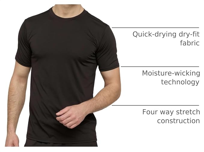 5 Pack Men's Dry Fit Short Sleeve T-Shirt Gym Workout Athletic Running Tee | Cooling, Moisture-Wicking, Crew Neck, Quick-Dry, Breathable, Active, Exercise, Fitness, Basketball, Cycling, Hiking, Tennis - Image 4