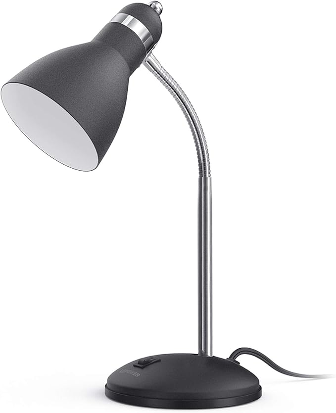 LEPOWER Metal Desk Lamp, Adjustable GooseNeck Reading Light for Bedroom | Compact & Sturdy, Space-Saving for Bedside & Dorm, E26 Table Lamp, Eye-Caring, Ideal for Study, Office, Back to School by LEPOWER