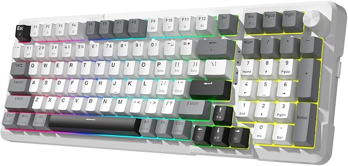 Redragon K742 Wireless Mechanical Gaming Keyboard with Knob, Bluetooth 5.0/2.4GHz/USB C Wired Creamy Keyboard with Number Pad for PC Computer, RGB Backlits, Hot-Swappable with Linear Switches (White) by REDRAGON