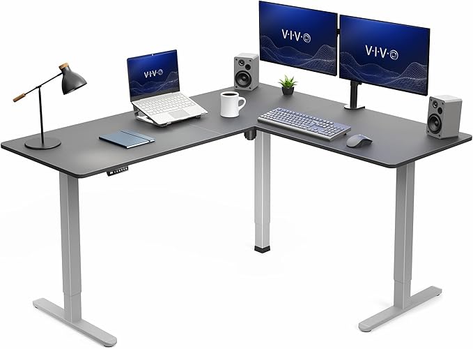 VIVO Black 63 x 55 in Corner Standing Desk, DESK-E3CTGB | Electric, Reversible L-Shaped Table, Sit Stand, Height Adjustable, Memory Controller, Office Furniture Sets, Gray Frame by Unknown