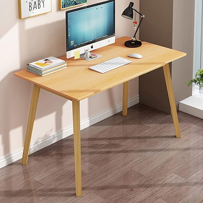 IOTXY Simple Wooden Writing Desk - Modern Minimalist Style PC Laptop Computer Workbench with Solid Wood Legs, 39" W Home Office Work Table for TV Stand Music Video Live Broadcast Workstation, Walnut - Image 8