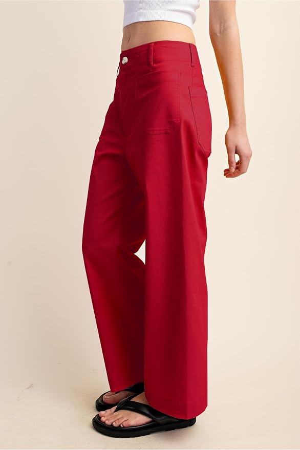 miduo Womens High Waisted Cropped Wide Leg Stretchy Straight Pants Trousers with Pockets - Image 4
