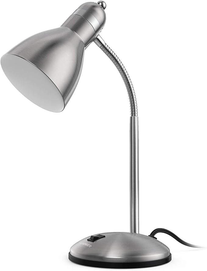 LEPOWER Metal Desk Lamp, Adjustable GooseNeck Reading Light for Bedroom | Compact & Sturdy, Space-Saving for Bedside & Dorm, E26 Table Lamp, Eye-Caring, Ideal for Study, Office, Back to School by LEPOWER
