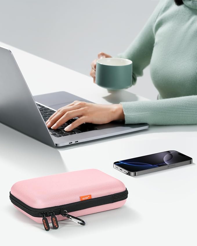 Gentle-Pink Hard Shell Carrying Case for External Hard Drive, Hard Disk, Power Bank, Charger, Cable, Tool, Electronic Accessories - Large Storage Pouch Portable Travel Bag Case for Women Girls Lady - Image 8