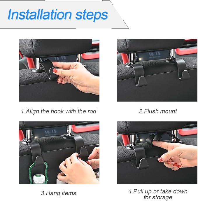 4PCS Car Seat Headrest Hooks, Auto Back Seat Hanger Holder, Durable Stylish Vehicle Organizer Universal Car Accessories, Storage Hooks for Purses, Bags, Clothes, Coats (Carbon Fiber/Black Flag) - Image 6