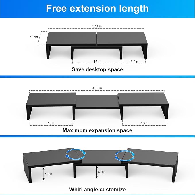 Dual Monitor Stand for Desk, Metal Computer Stand, Desk Shelf Riser,Desktop Organizer for Home and Office Use (Black) - Image 4