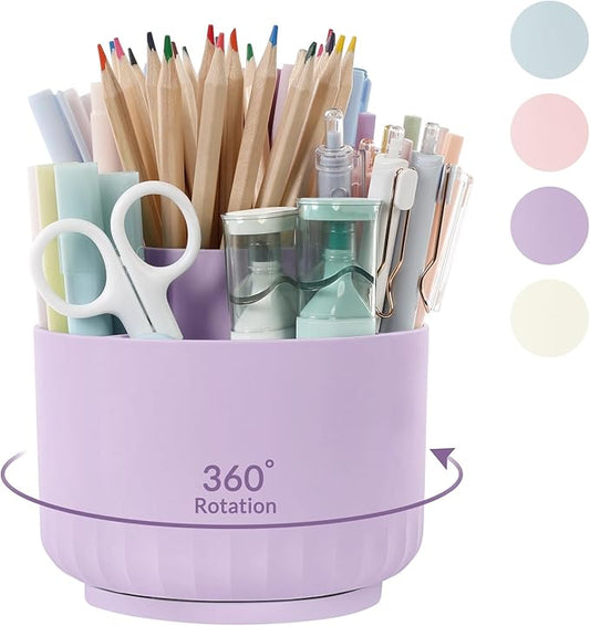 SKYDUE 360 Degree Rotating Desk Organizer, Dual-Purpose Pencil Pen Holder for Desktop, Rotating Desk Pen Organizer with 5 Slots Purple by SKYDUE