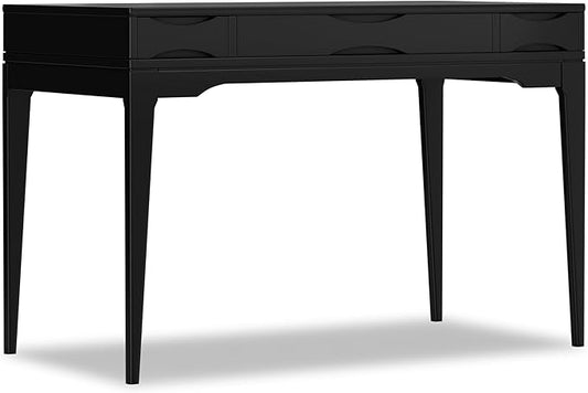 SIMPLIHOME Harper Small Desk - 48 inch Wide Solid Hardwood Writing Desk in Black, Mid-Century Modern Home Office Table for Study or Work with 2 Drawers and Flip-Down Keyboard Tray by SimpliHome