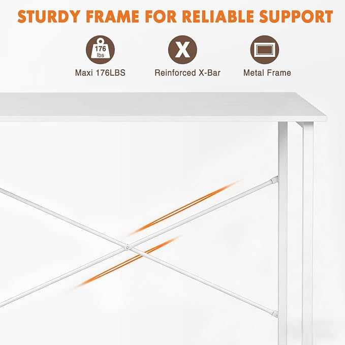 Sweetcrispy 32-Inch Small Computer Desk for Bedroom, Light White | Gaming Writing Work and Study Desk for Home Office, Sturdy Metal Frame and Compact Modern Design with X-Shaped - Image 6