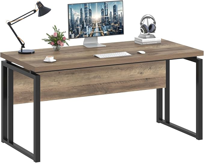 EXCEFUR Modern Computer Desk for Home Office, PC Laptop Gaming Desk, Metal Wood Study Writing Table Workstations for Bedroom Living Room, 53 Inch, Rustic Oak - Image 9