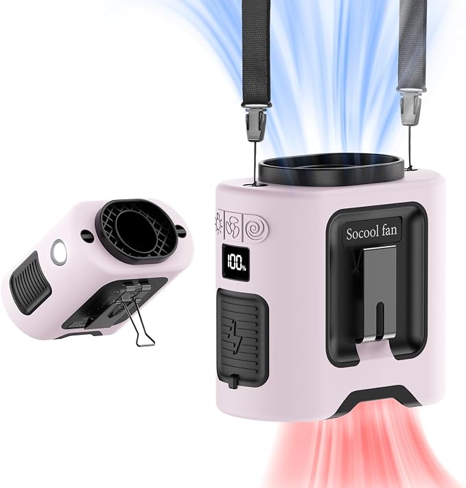 Socool 14500mAh Portable Waist Fan Clip on Belt 360 Rotation Wearable Rechargeable Personal Shirt Fan, 67H Cooling 5-Speed Battery Operated with Light, Neck Fan Hands-Free for Outdoor Jobsite Camping by Socoolfancoolinhand