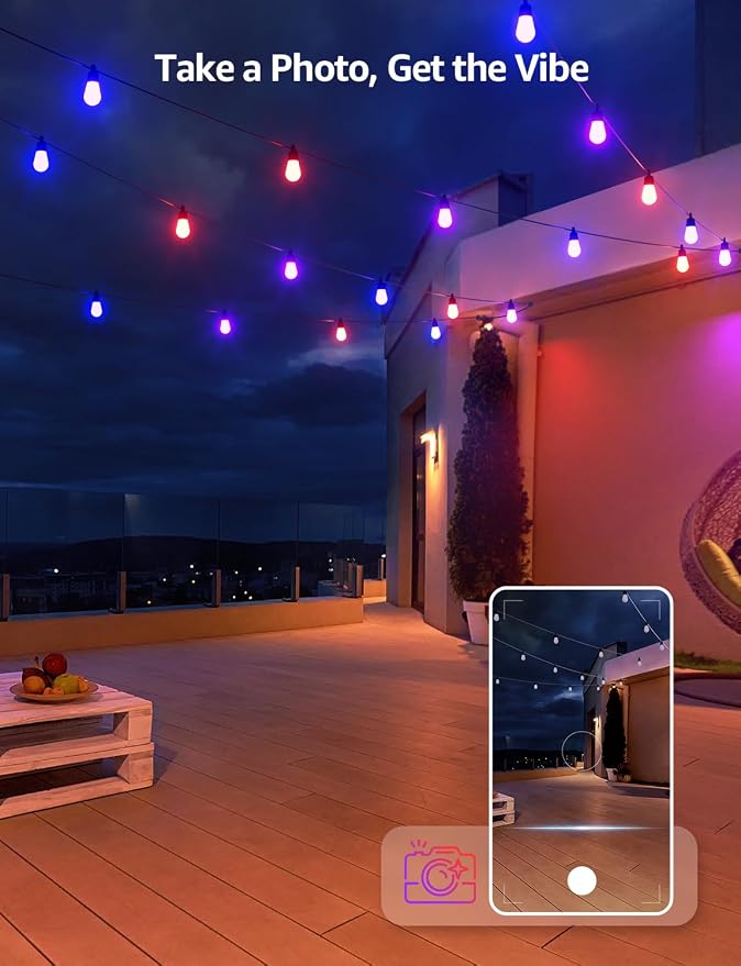 Lepro ZB1 AI Smart Outdoor String Lights APP Control, 100(88+12) ft RGB+IC+Warm White Outdoor Light 30 LED Bulbs, NOT Extendable, Alexa Google Enabled, Music Sync, NO Remote, 2.4 GHz WiFi+Bluetooth - Image 8