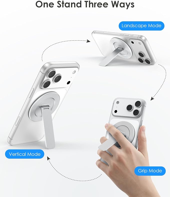 Magnetic Phone Stand for Magsafe, Ultra-Slim Snap-on Phone Holder Kickstand,180° Adjustable Angle Damping Design Cellphone Grip, Silver - Image 3