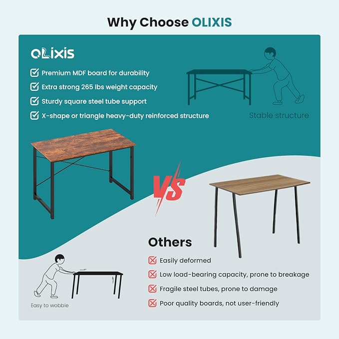OLIXIS Computer Desk, Home Office Desk, Study Table 47 Inch | Gaming Writing Work Station, Metal Frame Sturdy Durable, Easy Assembly Bedroom, Simple Rustic Style - Image 7