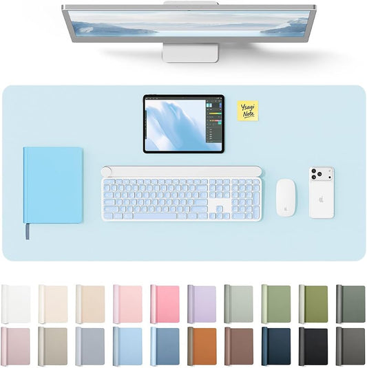 YSAGi Leather Desk Protector, Office Mat, Large Mouse Mat, Non-Slip PU Leather Blotter, Laptop Pad, Waterproof Writing Pad for Office and Home (Baby Blue, 35.4" x 17") by YSAGi
