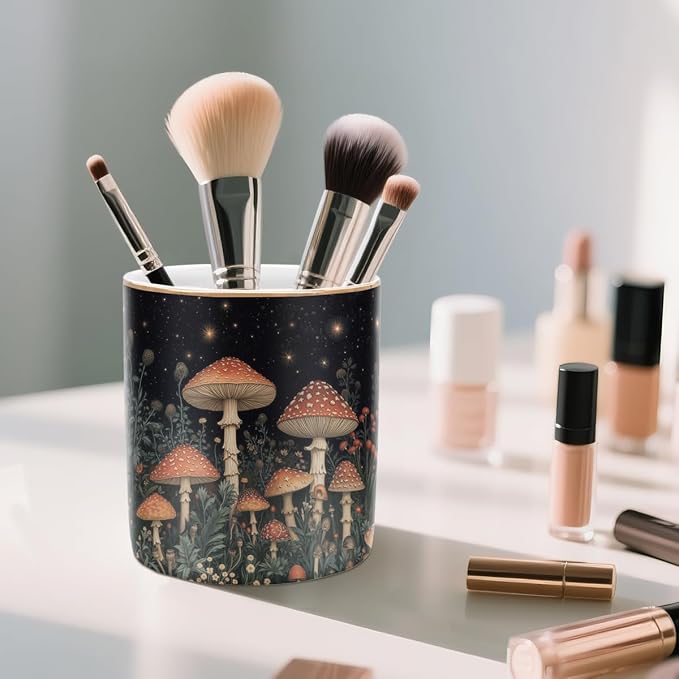 Cute Pen Pencil Holder for Desk, Durable Ceramic Organizer Decor for Room, Office, Classroom, Mushroom Pattern - Image 3