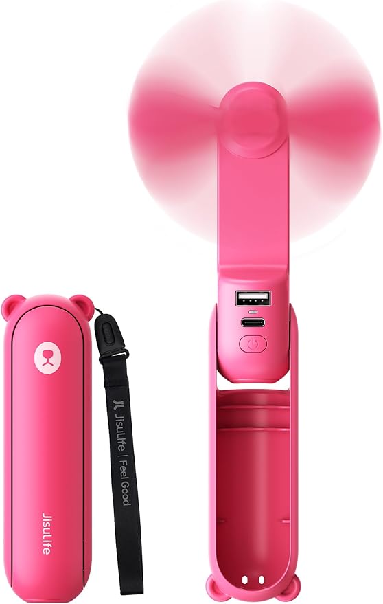 JISULIFE 3 IN 1 Handheld Mini Fan - Portable Fan & Power Bank & Flashlight, 19H Max Cooling, USB Rechargeable, Pocket-Sized for Travel, Cruise, Concerts, Makeup, 2026 Summer Gifts for Women(Fuchsia) by LivechillStaycool