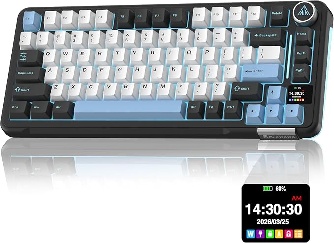SOLAKAKA A75 PRO Black Gaming Keyboard 75% Wireless Mechanical with Screen and Knob, RGB Backlit Hot Swappable Gasket Pre-lubed PBT Keycaps for PC/Mac/Win by SOLAKAKA