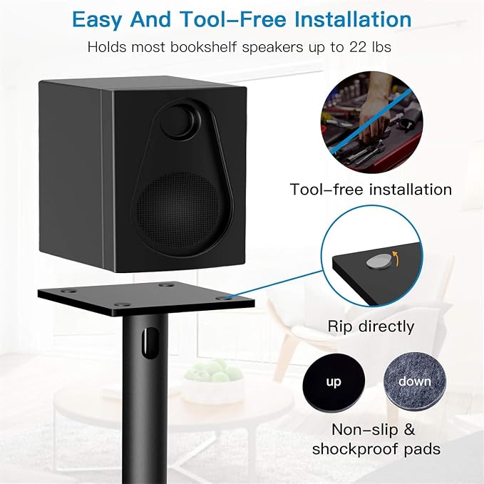 PERLESMITH Universal Floor Speaker Stands for Surround Sound up to 22LB, 27.56 Inch Bookshelf Speaker Stand for Klipsch, Polk, Yamaha & Other Large Satellite, Bookshelf Speakers, Studio Monitors,2P - Image 4