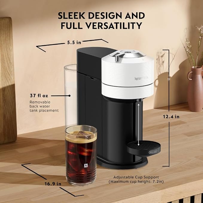 Nespresso Vertuo Next Coffee Machine with Milk Frother, White | Coffee and espresso maker by De'Longhi with slim design. Aeroccino3 frother bundle for hot or cold foam drinks at home. - Image 8