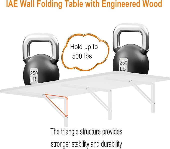 IAE 55x22in Floating Fold Desk,Wall-Mounted Folding Computer Table,White | Study Table with Shelf Brackets,Foldable Down Shelf with Engineered Wood,Fold Computer Desk for Small Apartment,Holds 514 lb - Image 5