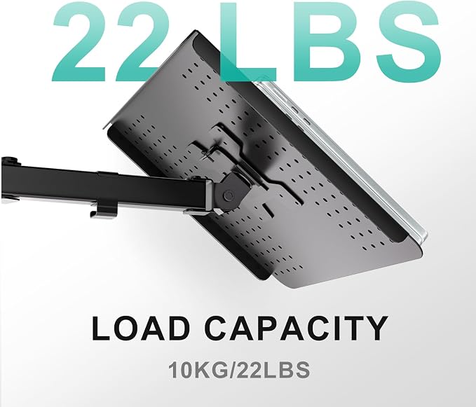 WALI Laptop Desk Mount for 17 inch Notebook, Adjustable Single Monitor Arm with Laptop Holder for 32 inch Screen, Laptops Stand with Ventilated Tray, Up to 22 lbs, (M00LP), Black - Image 5