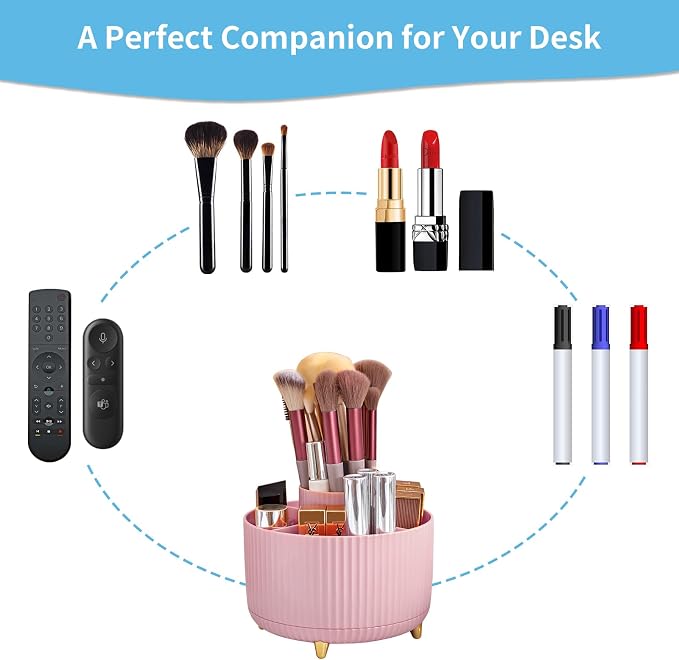 Marbrasse Desk Organizer, 360-Degree Rotating Pen Holder, Desk Organizers and Accessories with 5 Compartments Pencil Organizer, Art Supply Storage Box Caddy for Office, Home(Pink) - Image 6