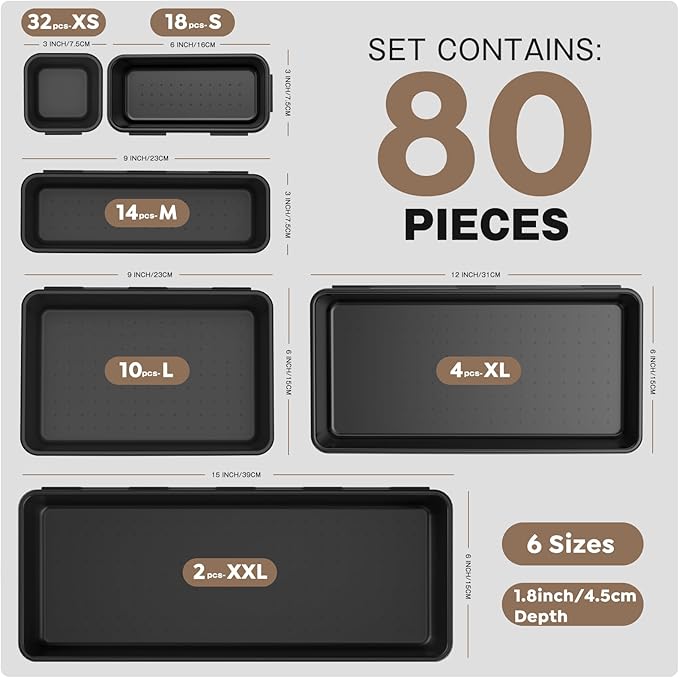 【 & 80PCS】A-LUGEI Tool Box Organizer【Fits 100+ Tools】 Black Garage Organization and Storage Tray Divider Set, Desk Drawer Organizer, Toolbox for Rolling Tool Chest Cart WorkBench Small Part - Image 3