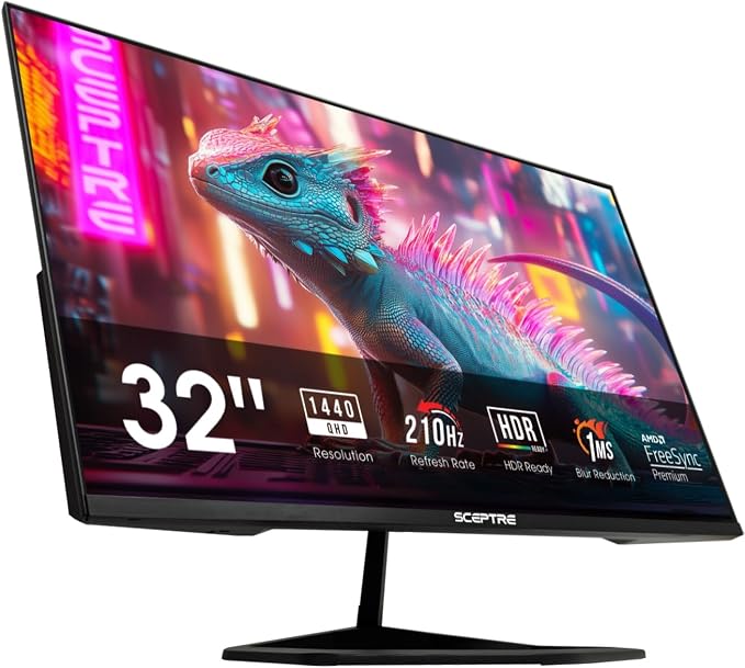 Sceptre New 32-inch 2K QHD 2560 x 1440 Prime Gaming Monitor up to 210Hz USB Type-C DisplayPort HDMI sRGB 115% 1ms Build-in Speakers, Machine Black 2026 ((E325B-QW200D Series) by SceptreInc
