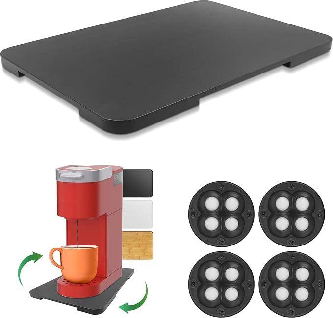 360° Rolling Tray Bamboo Appliance Slider for Kitchen Appliances | Sliding Tray for Coffee Maker Appliances Mat Easily from Under The Cabinet Black (13.9"×9.4") by GIASSVIO