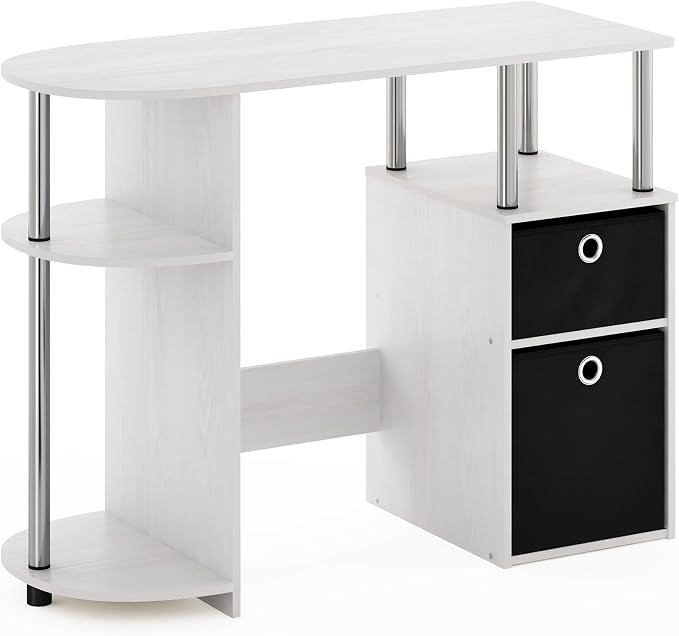 Furinno Jaya Simplistic Computer Study Desk, White Oak/Chrome/Black - Image 5
