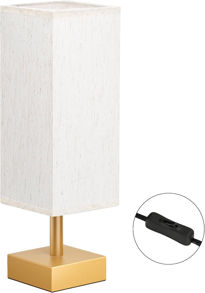 aooshine Gold Small Table Lamp - Bedside Lamp for Bedroom, Minimalist Nightstand Lamp with Square Fabric Shade, Desk Lamp for Kids Room Dorm | Inline Rocker Switch, Corded Electric, Bulb Not Included, 12.8" Mini Table Lamp for Nightstand, Desk, Dorm, O... - Image 5