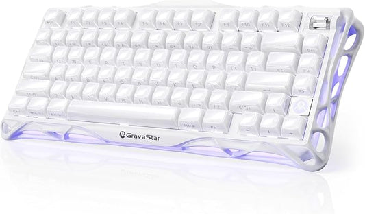 GravaStar Mercury K1 75% Wireless Mechanical Gaming Keyboard RGB Backlit | Gasket Mount, Hot Swappable Linear Switches, Creamy Sound Keyboard, 2.4GHz/USB-C/Bluetooth 5.0, for Win/Mac【Opaline White】 by GravaStar