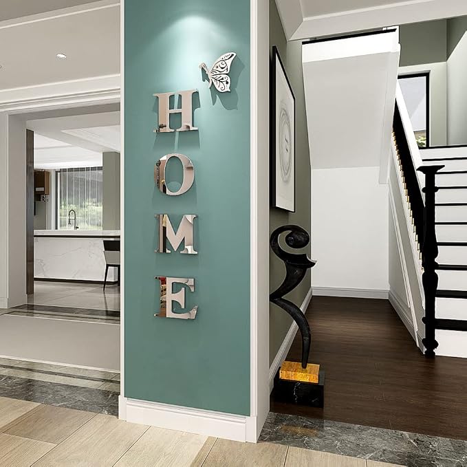 Home Wall Decor Letter Signs Acrylic Mirror Wall Stickers Decorations for Living Room Bedroom Home Decor Wall Decals (Silver, 47.2 X 15.3IN) - Image 5