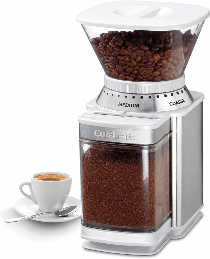 Cuisinart Coffee Grinder, Electric One-Touch Automatic Burr Coffee Grinder with 18-Position Grind Selector, Cup Size Selector for 4 – 18 Cups, White Stainless Steel by Cuisinart