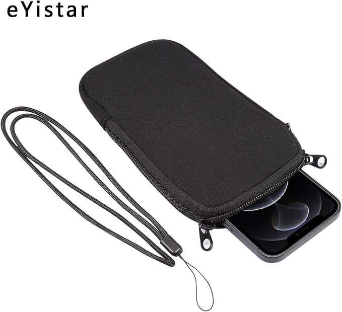 Neoprene Shock Absorbing Proof Pouch Large Cell Phone Sleeve Case Cover w Zipper/Neck Strap for iPhone 14 Plus Samsung Galaxy Note20 Ultra S22 Ultra A13 A03 A23 Moto G Power 2022 LG Stylo 6 (Black) - Image 6