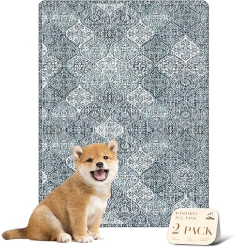 nunubaby Washable Pee Pads for Dogs, Stylish, Non-Slip and Leak-Proof Pee Pads. Reusable Potty Pads for Dogs for Crates and Floors.(Blue/Multi, 18" x24" ) by Nunubaby