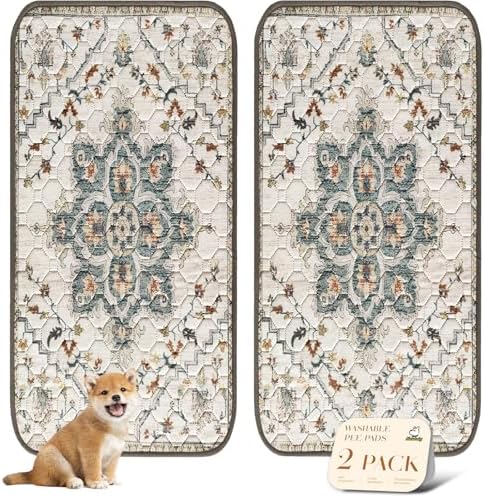 nunubaby Washable Pee Pads for Dogs, Stylish, Non-Slip and Leak-Proof Pee Pads. Reusable Potty Pads for Dogs for Crates and Floors.(Beige/Floral, 36" x72") by Nunubaby