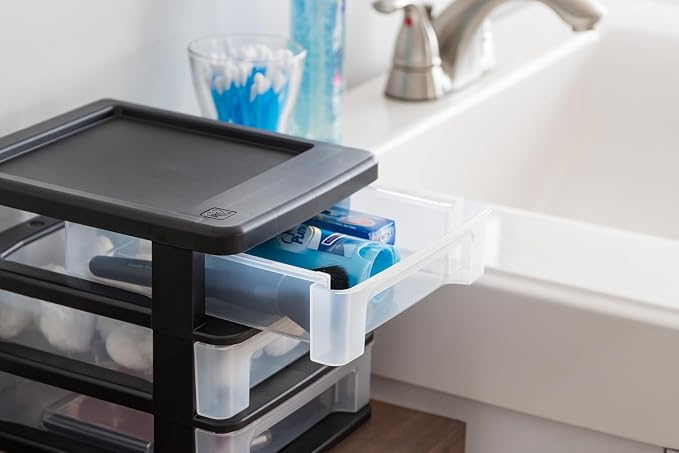 IRIS USA 2-Pack, 3-Drawer Small Plastic Stacking Desktop Organizer, Black | Organize office supplies, stationery, makeup, craft materials and everyday essentials for neat desktop storage - Image 5