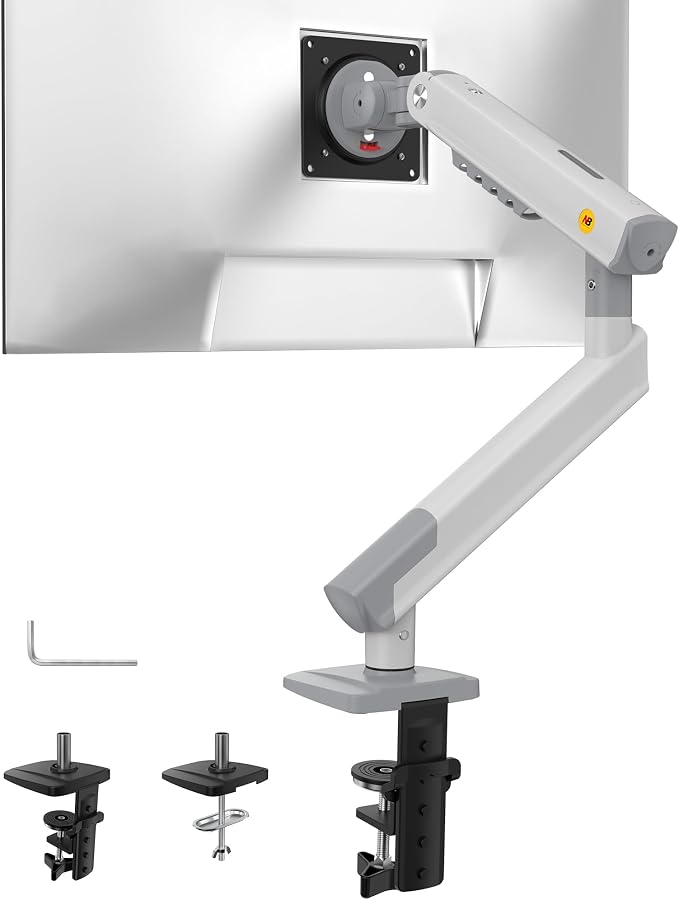 NB SmooVex™ Single Monitor Arm for Monitors 17'' to 32 inch, Mechanical Spring Mount Load up to 9 kg, VESA 75/100 mm Monitor-Mount A5 (White) by NBERGONOMIC