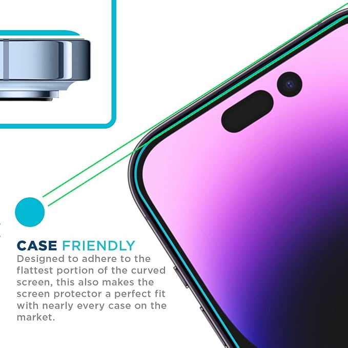 Tech Armor 3 Pack Screen Protector + 1 Camera Lens Protector for iPhone 14 Pro 6.1 inch - Ballistic Tempered Glass, Case Friendly, Dynamic Island Compatible, Sensor Protection, HD, 9H Hardness - Image 4