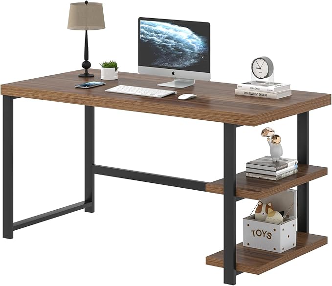 FOLUBAN 47 Inch Computer Desk, Small Home Office Desk with Storage Shelves, Industrial Writing Study Gaming Table Workstation for Living Room Bedroom, Rustic Walnut - Image 8
