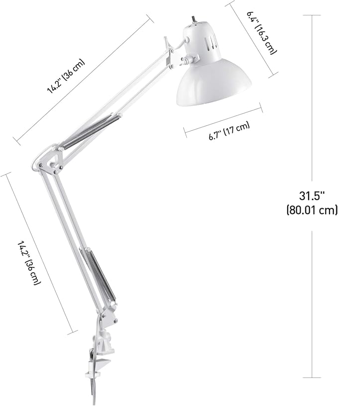 Globe Electric 52847 31.5 Inch Swing Arm Clamp-On White Desk Lamp with Nickel Accents, On/Off Rotary Switch, Book Reading Light, Home Essentials, Office Décor, LED Bulb Compatible - Image 10