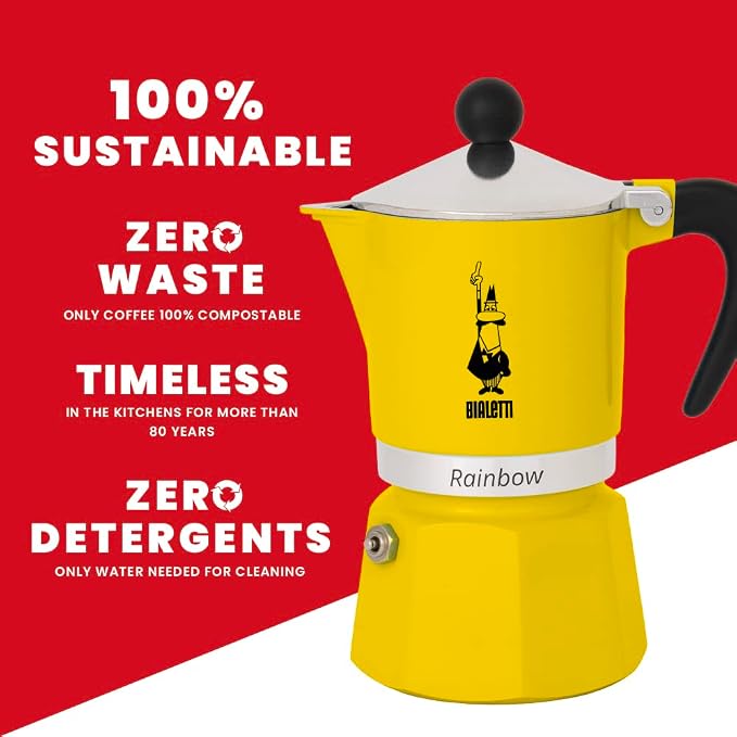 Bialetti Rainbow Moka Pot in Yellow, 6 Cup Stove Top Espresso Maker - Aluminum Cafetera for Ground Coffee, Italian Coffee Maker for Home Brewing - Image 5