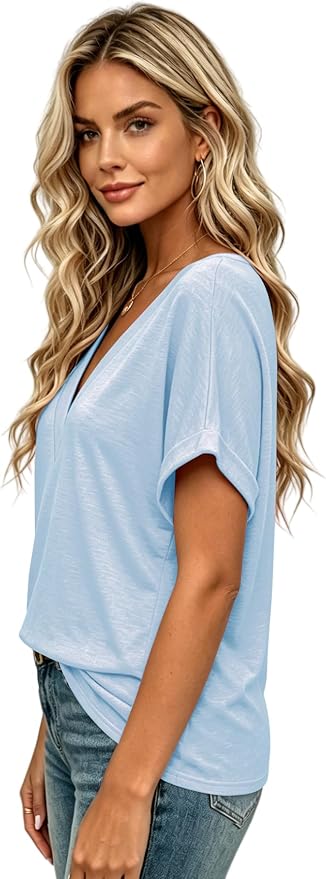 T Shirts Short Sleeve V Neck Tees Womens Tops Beach Vacation Fashion Clothes 2026 Casual Summer Spring Fall Outfits - Image 3